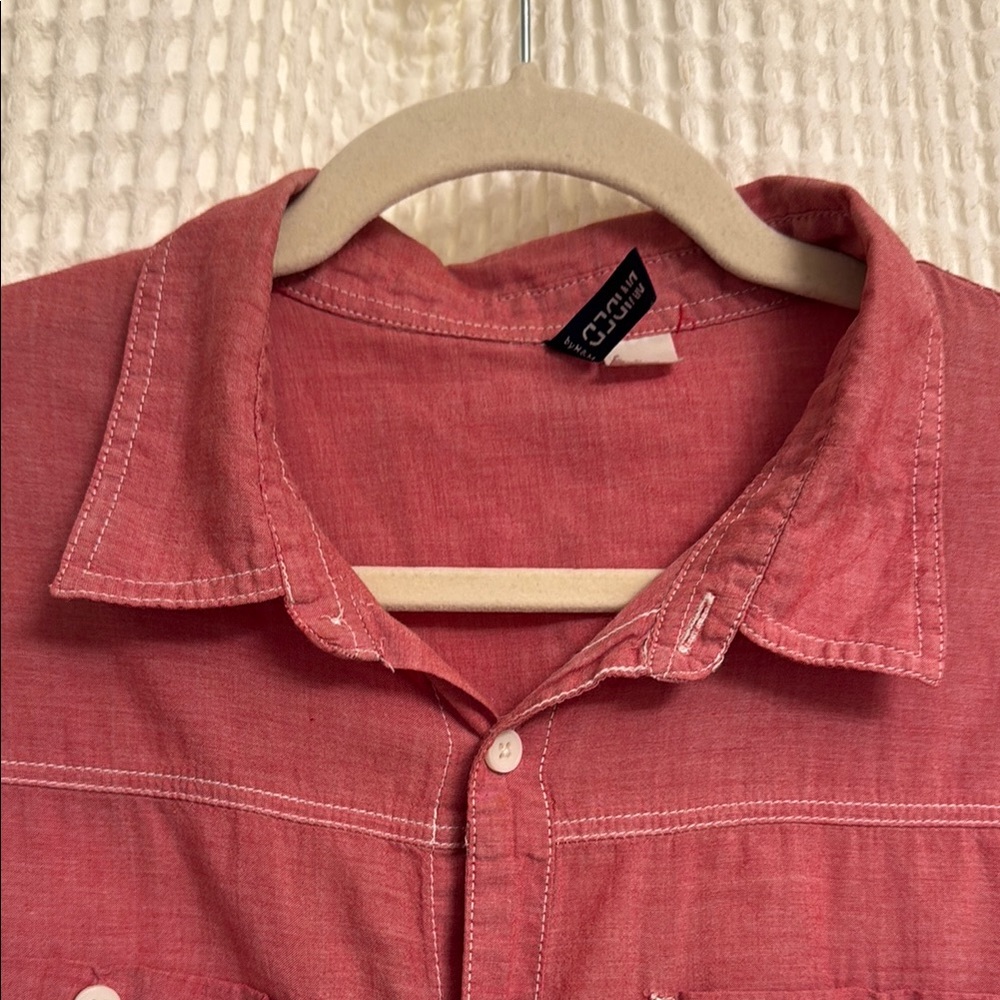 Divided Red Button-Up Shirt - Picture 2 of 8